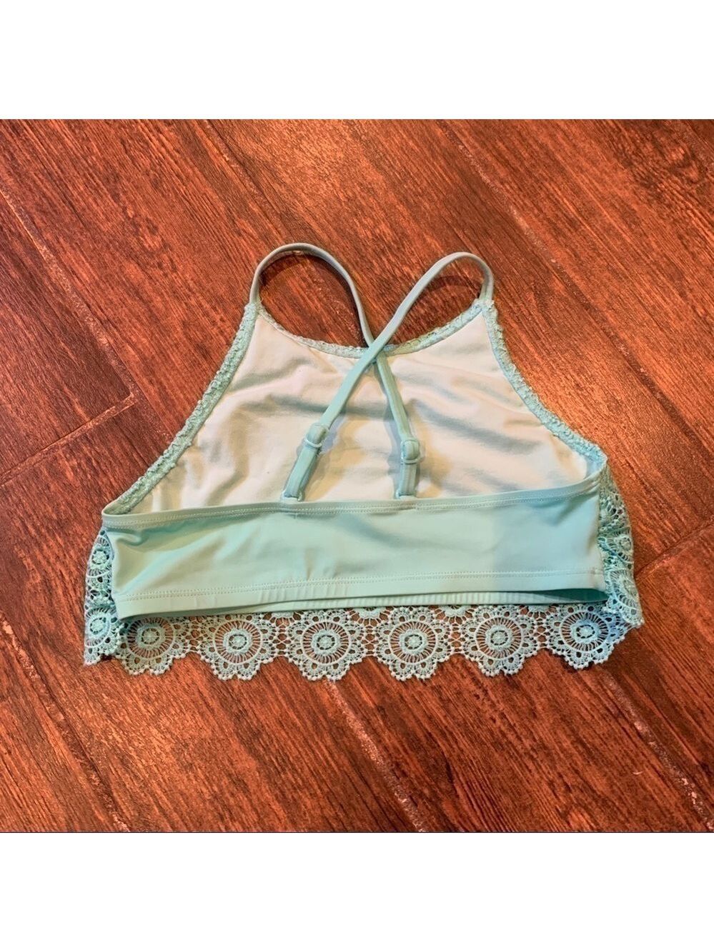 JUSTICE Teal Crochet Bikini Top size 16 - Picture 3 of 5